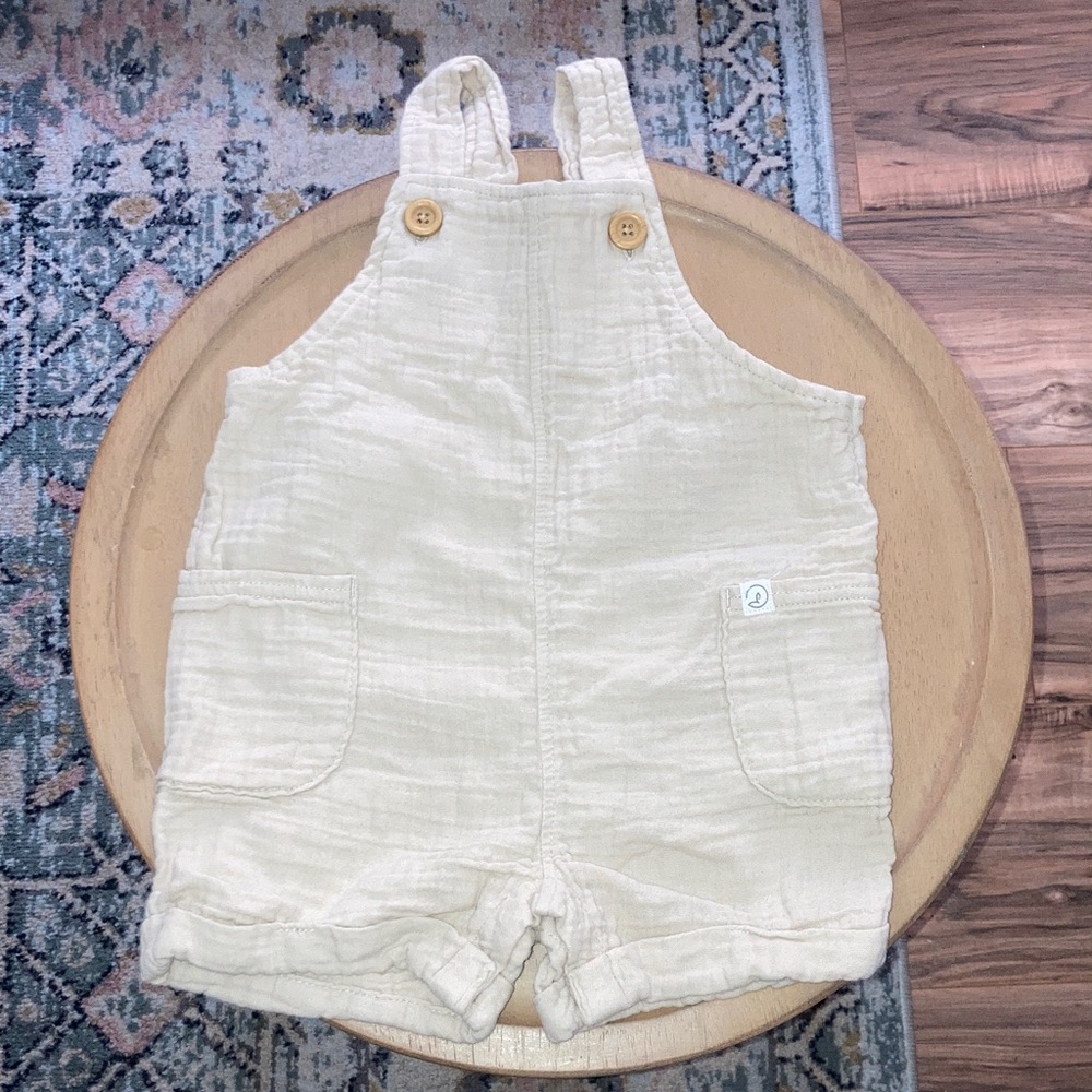#58. Carter’s - Little Planet - Cream Baby Girls' Gauze Shortalls